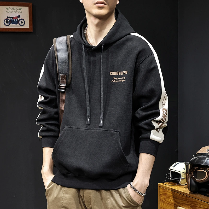 追属重磅美式潮牌连帽卫衣男春秋款男士加绒长袖秋季新款拼色外套