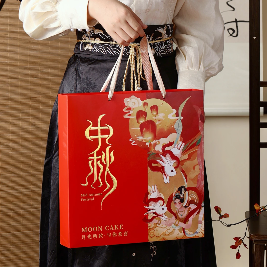 6/4/8粒中秋月饼盒包装盒子2025新款批发手提高档大红空盒装定制