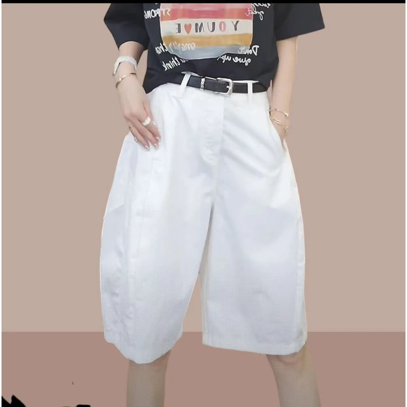 【季尾青仓】2025夏季纯色时尚休闲款五分花苞百搭女裤3085(没腰带)