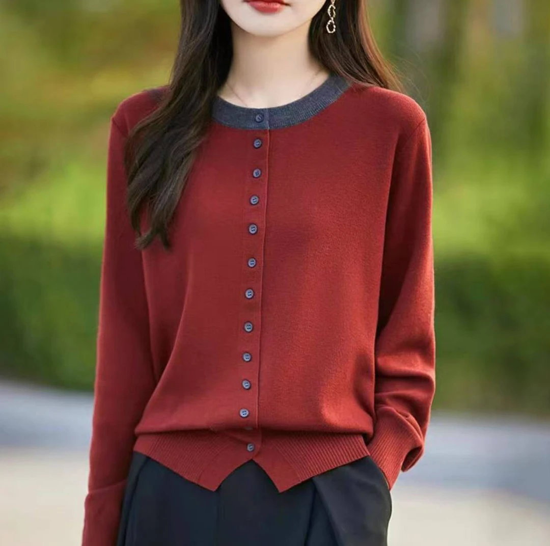 【安可拉红 超细羊毛开衫】秋冬新款韩版针织衫705