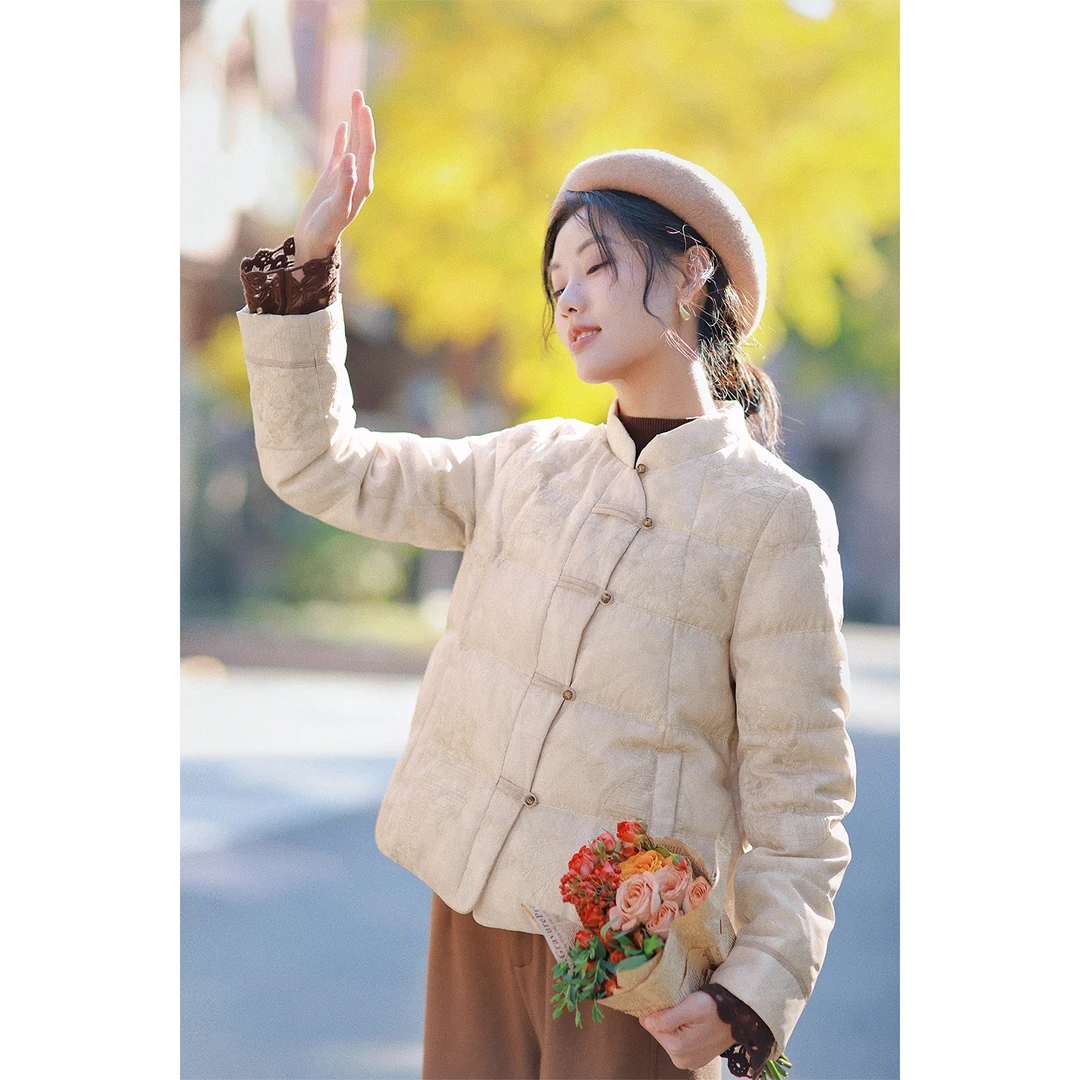 红念杏色中式羽绒服女短款小个子设计感2025小个子不臃肿羽绒服