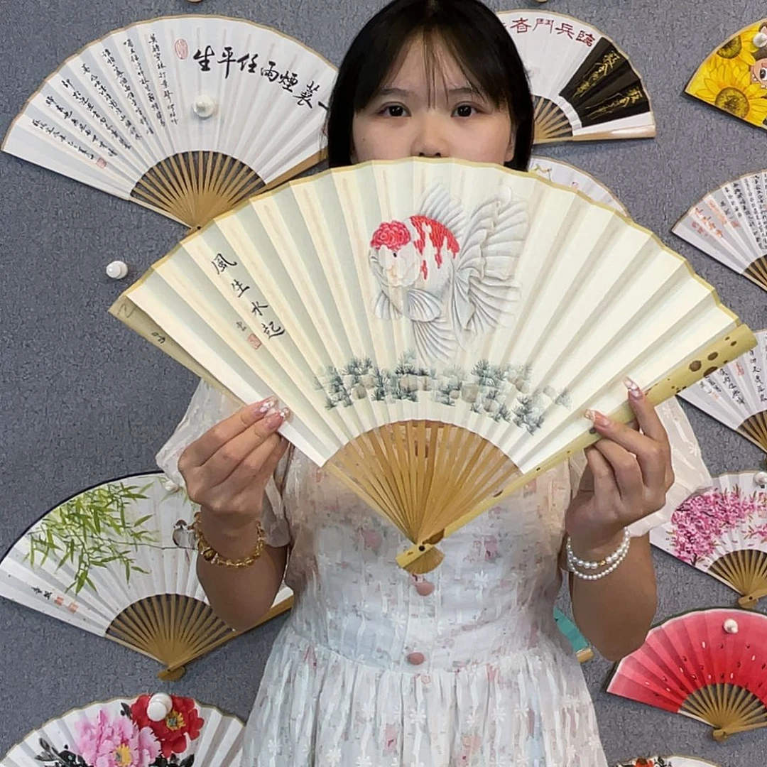 书法95寸梅妃-纯手绘-文玩扇骨（默认粘好）