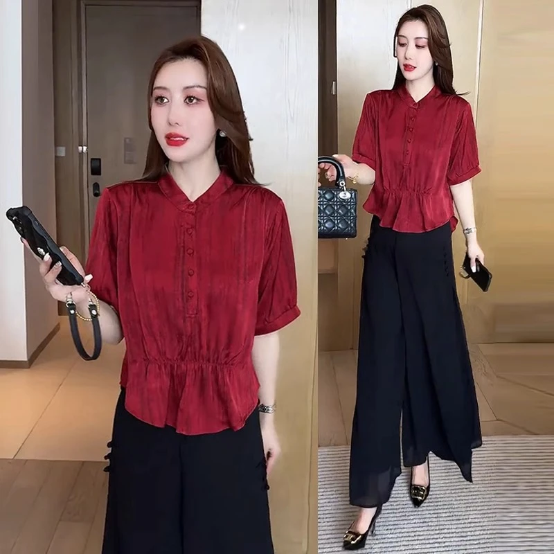 时尚休闲衬衫女2025夏季新款洋气百搭宽松遮肚子减龄雪纺衫上衣潮