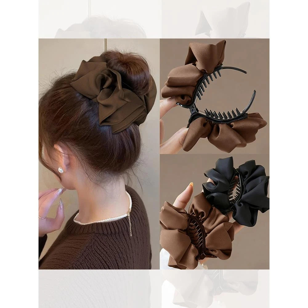 秋冬缎面丸子头抓夹女2025新款高级感后脑勺发夹盘发鲨鱼夹子发饰