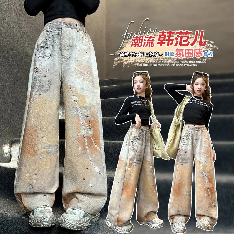 网红大爆款数码3印花割花工艺裤子2025年炸街牛仔裤春秋