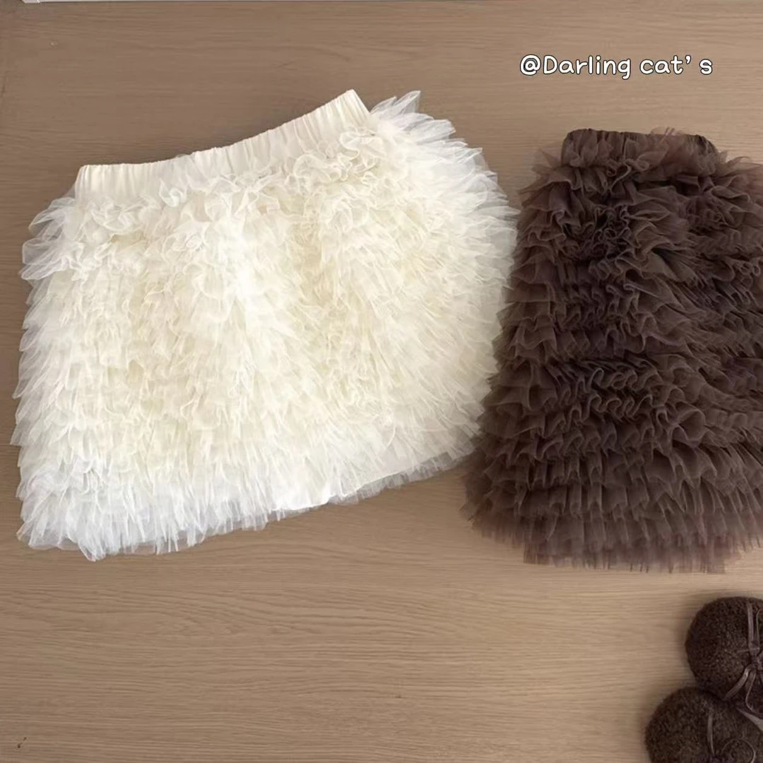 【大脸喵喵"实拍】甜到心坎~层层网纱高腰百搭秋冬半身裙蛋糕裙