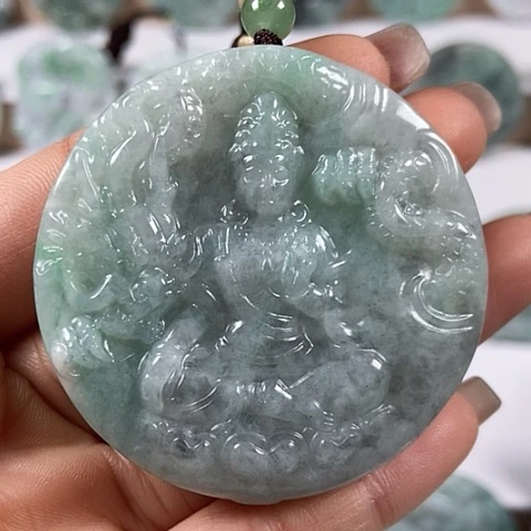 翡翠颈饰未镶嵌山水玉龙观音两面工福利洒乌鸡料