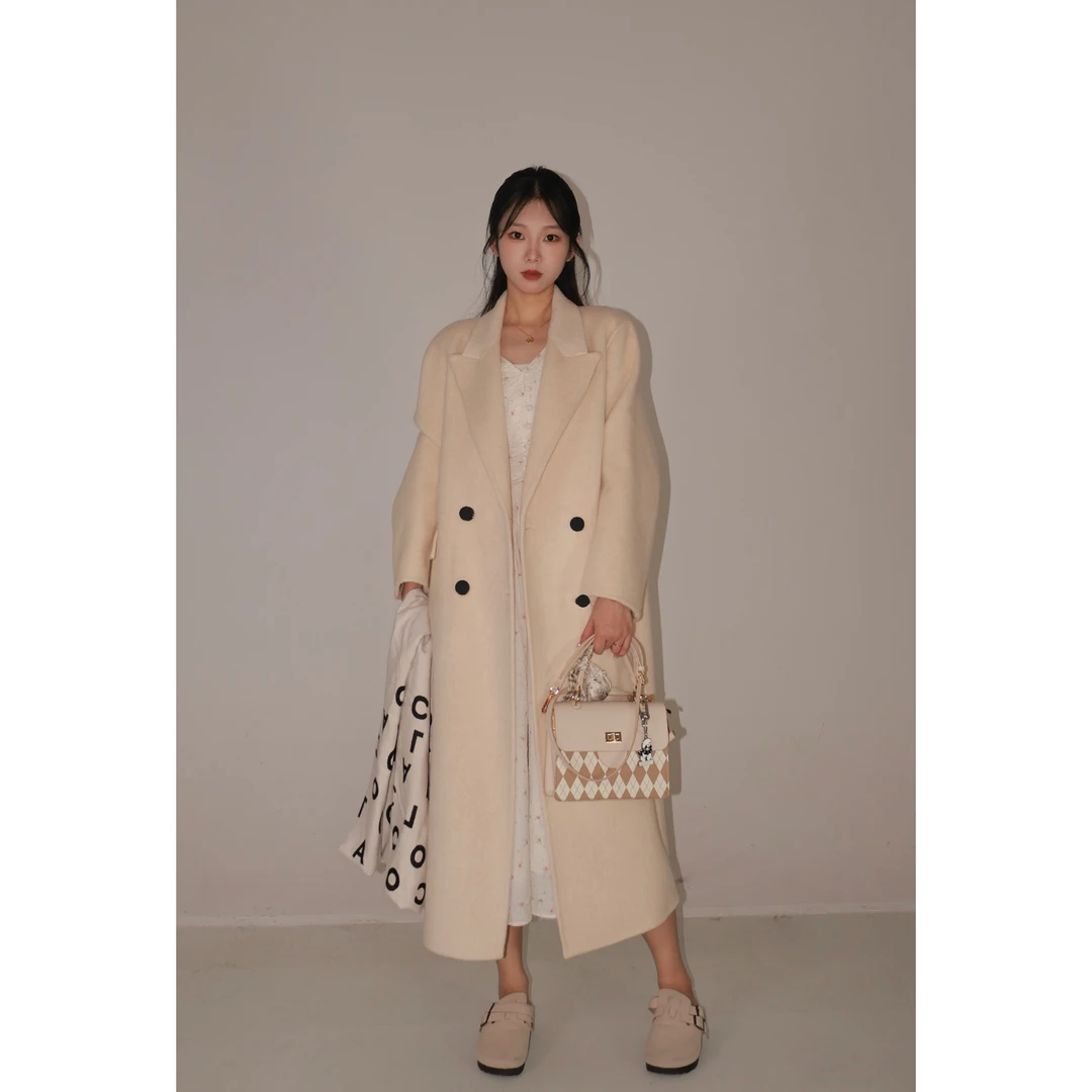 【241025】原创韩系阔版2024秋冬新款枪驳领长款双面呢绵羊毛大衣