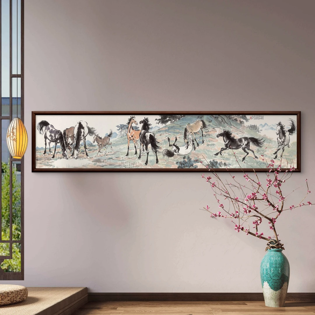 820-40*180-十骏图-长条中式画-书房茶室办公室沙发背景床头