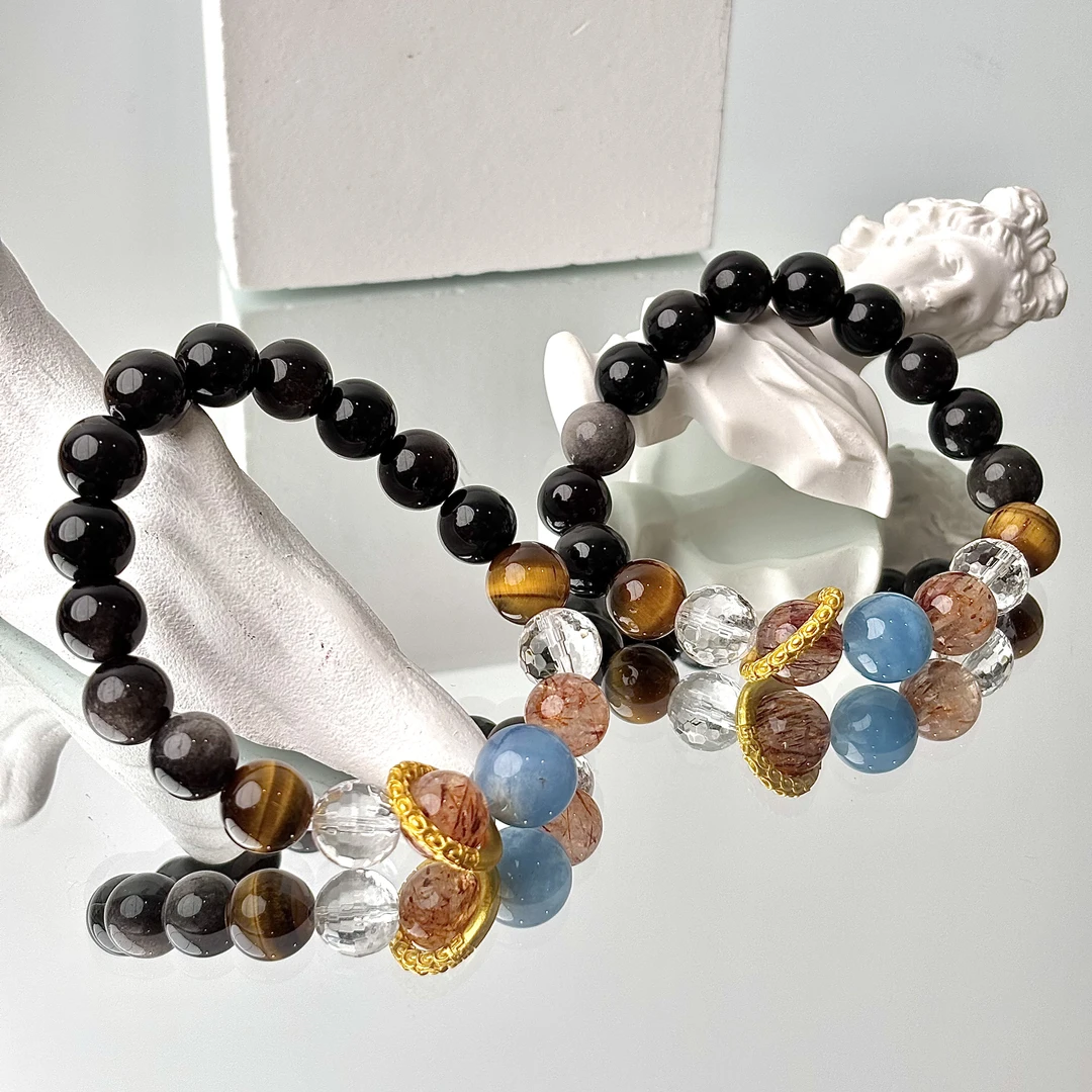 【混沌天命】银曜黄虎眼海蓝宝白水10mm手串面小仙多样性发其一