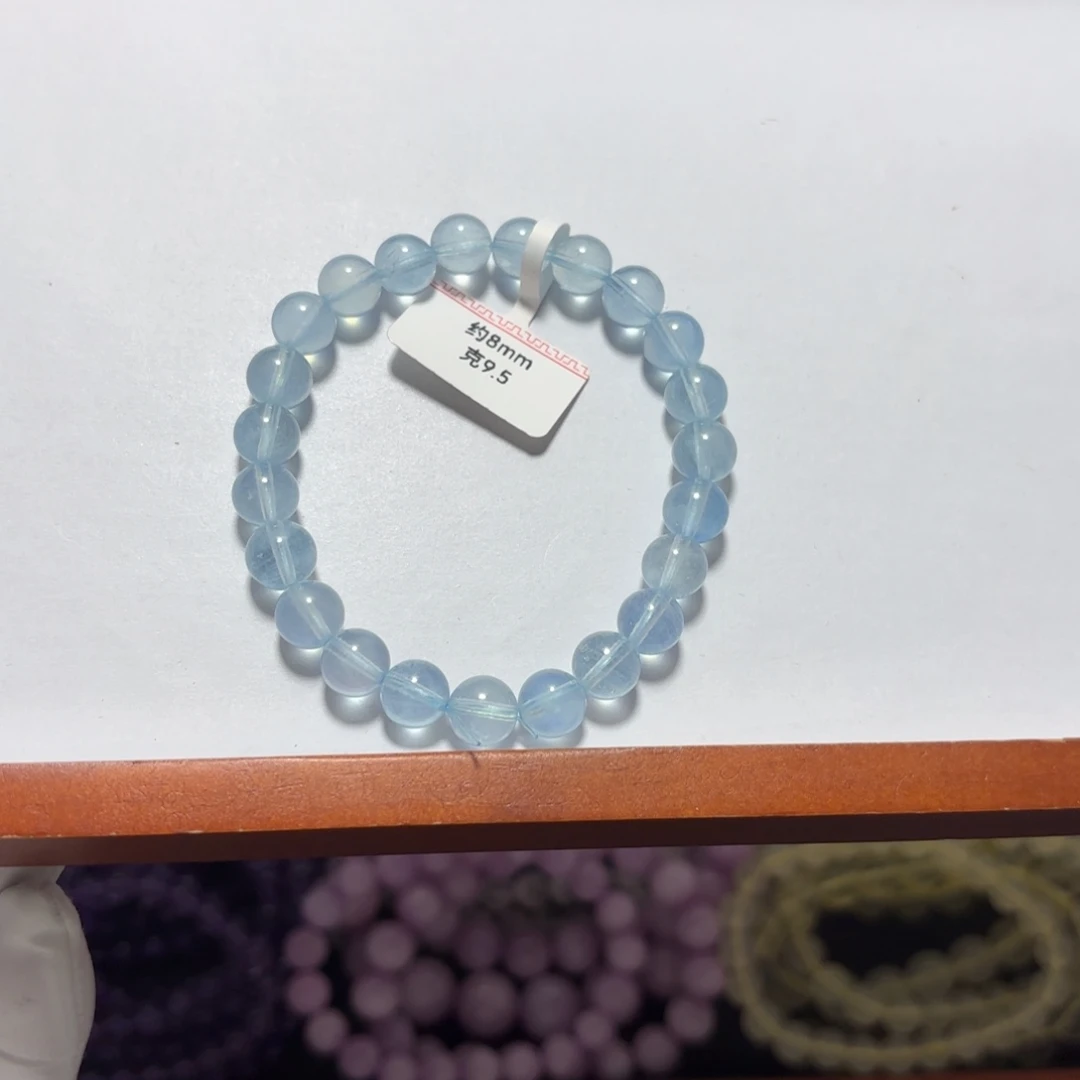 水晶手链未镶嵌Y****o8mm海蓝宝拍10单一条