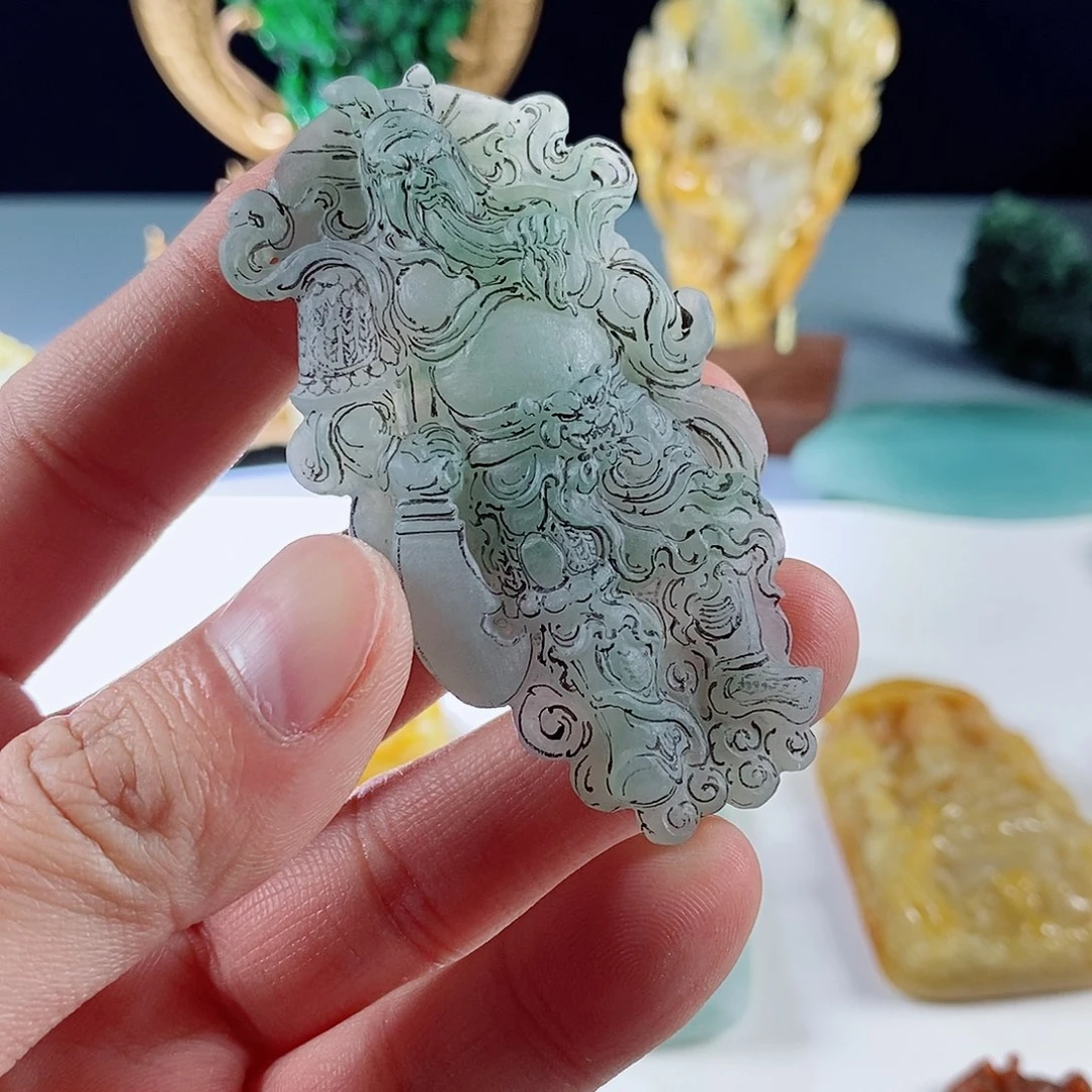 定制翡翠未镶嵌缅甸天然翡翠关公
