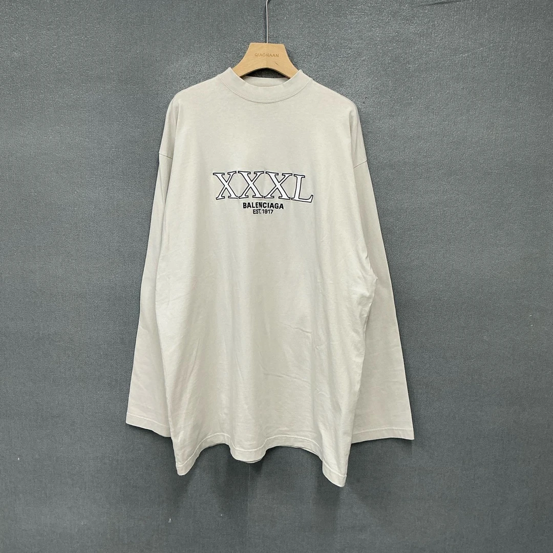 99新 Balenciaga/巴黎世家 3XL刺绣米色长袖 99新2码 0269