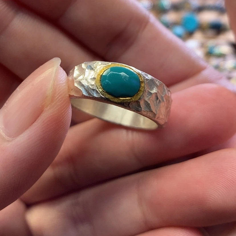 【闪购商品】绿松石足银镶嵌戒指小*盛