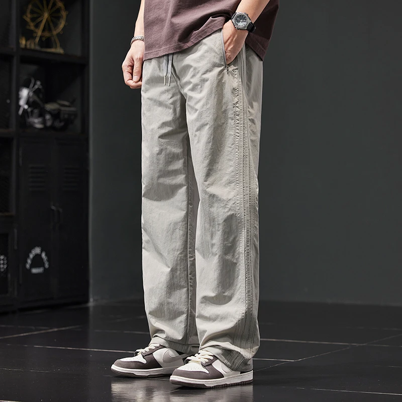 法国Cebrodz2025夏季薄款冰丝休闲裤男宽松阔腿美式复古工装裤