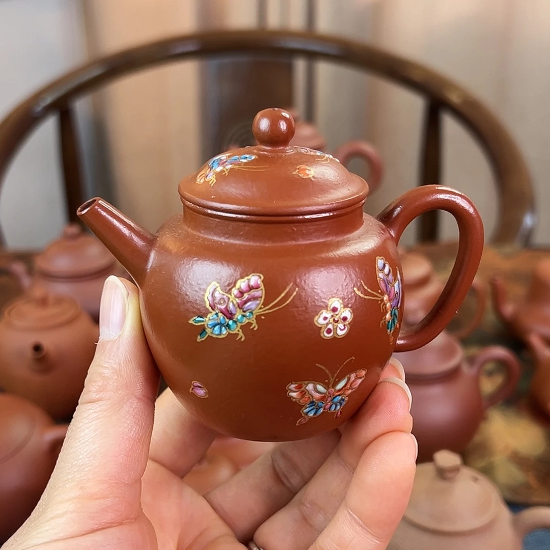 茶壶紫砂精品 珐琅彩小品 朱泥 130cc