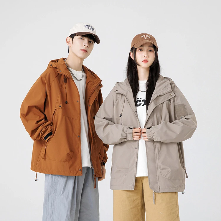 秋季新款休闲男外套户外情侣潮流连帽工装夹克宽松痞帅慵懒风男装