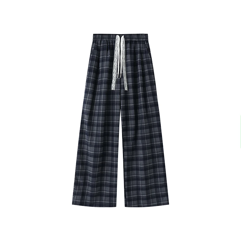 撞色格子阔腿裤女秋季新款宽松高腰设计感百搭显瘦直筒休闲裤2687