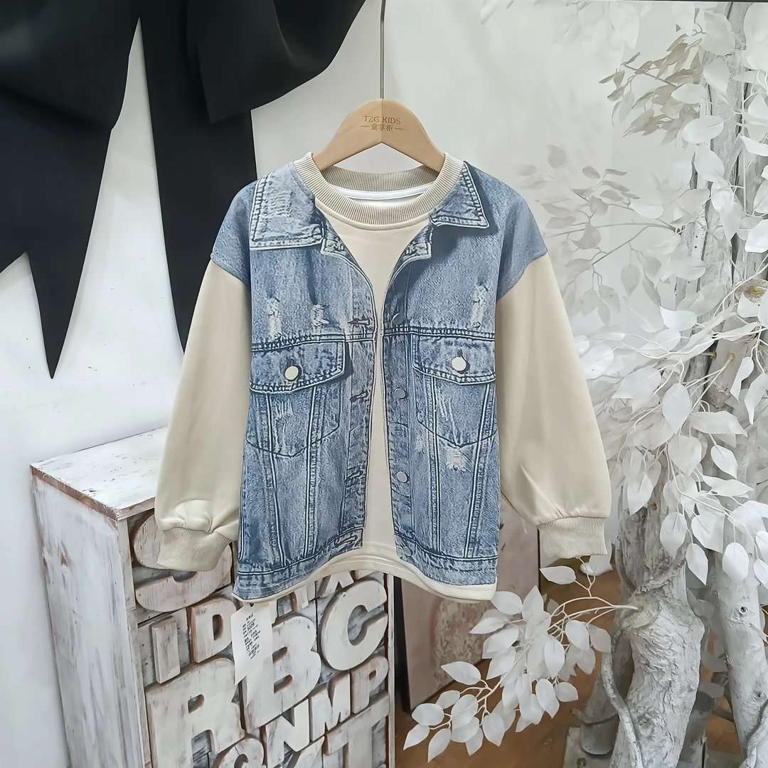T291假牛仔卫衣童装