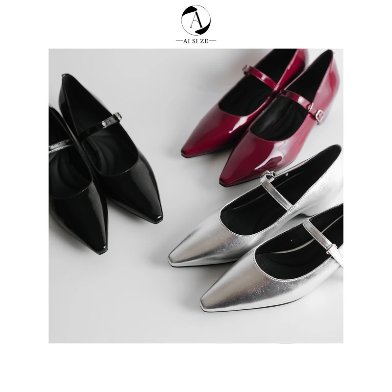 跟高5.5cm/34~39/浅口增高法式牛皮尖头中跟单鞋