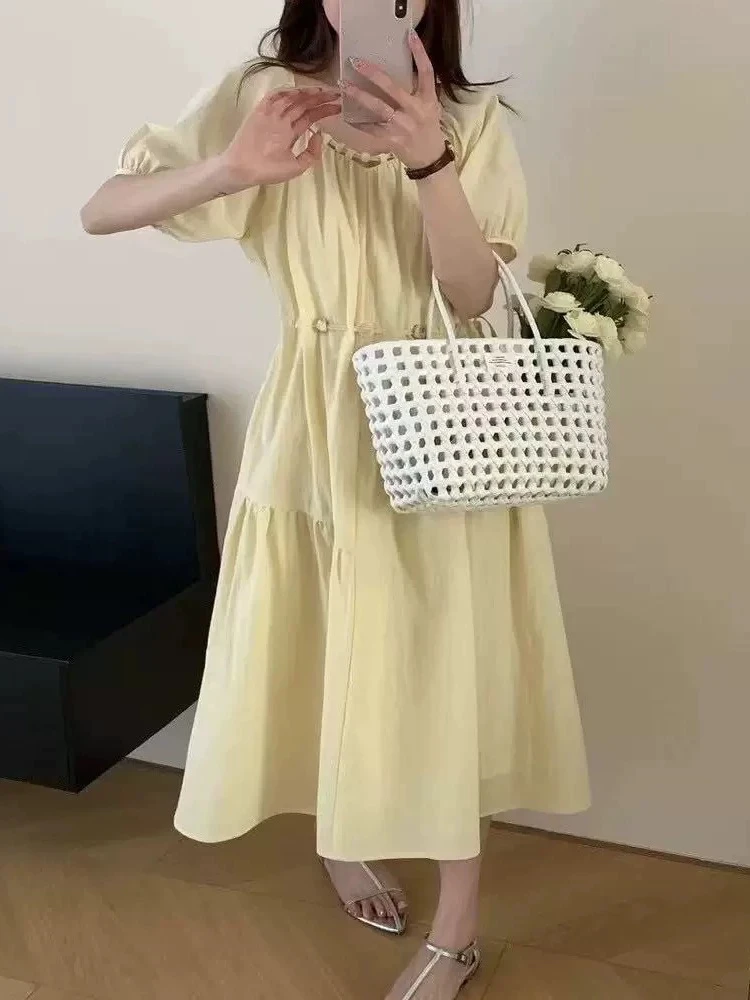 泡泡袖收腰A字连衣裙女欧洲站2025夏装新款欧货女装中长款裙子潮