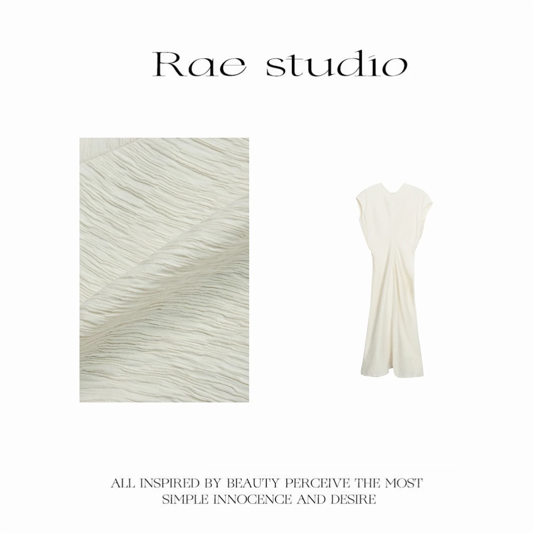 【Rae】设计感立体显瘦慵懒收腰纹理感褶皱连衣裙 r439