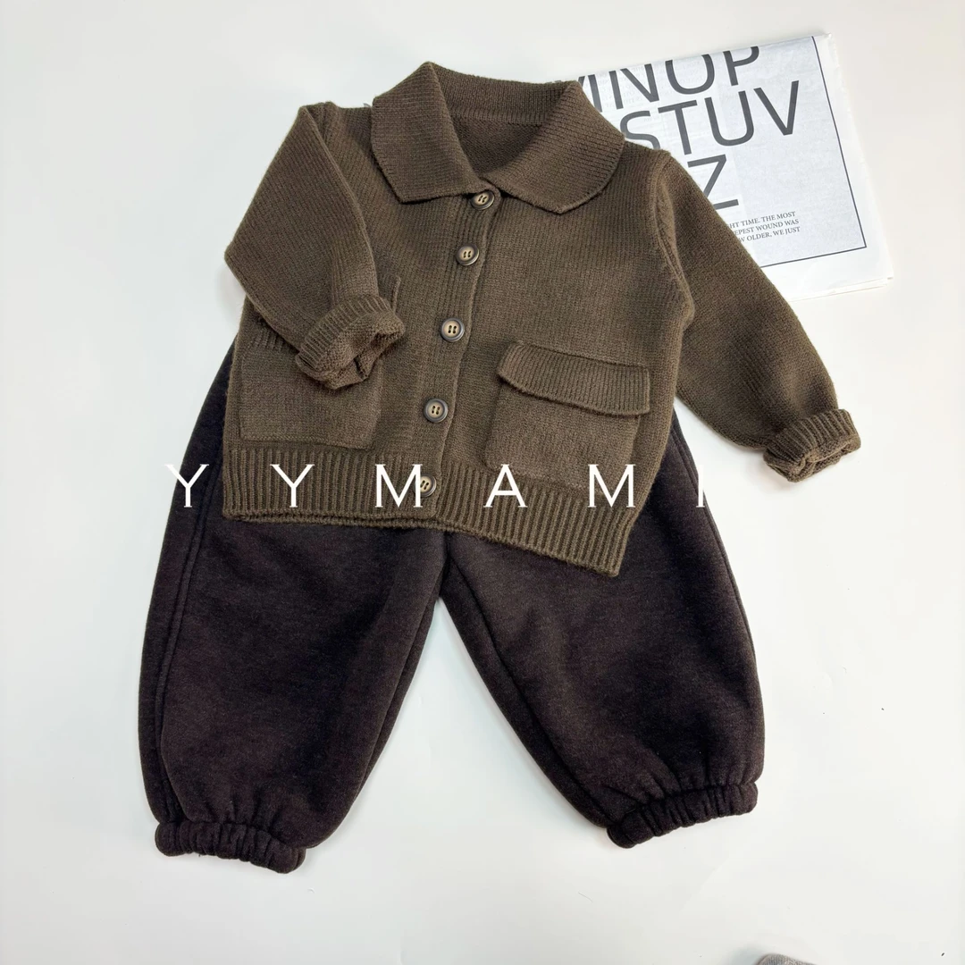 炎炎妈咪【摩登日记】复古文艺儿童秋冬韩版加厚开衫裤子套装