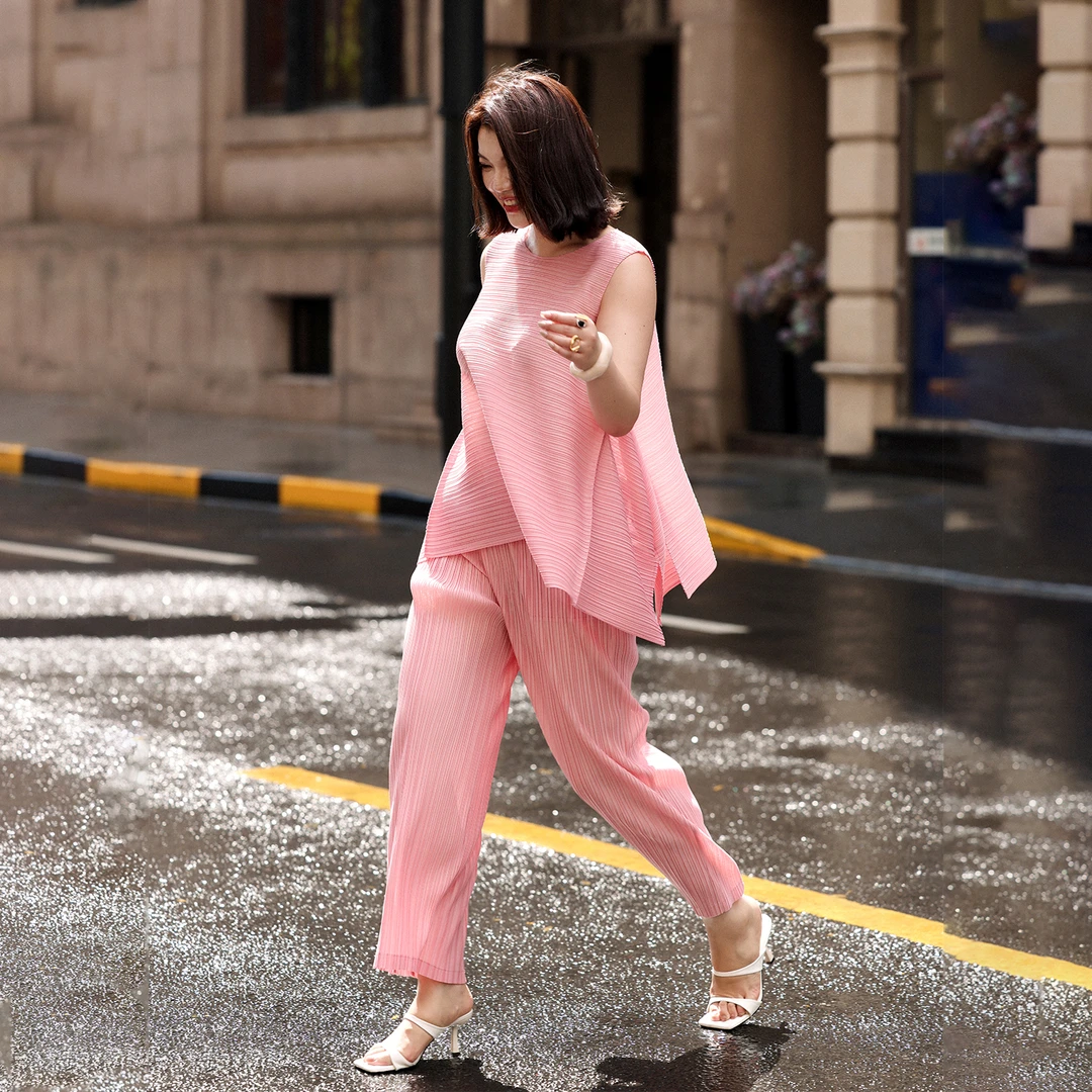 PLUSMALL 雾影折光 轻熟显瘦压褶上衣/直筒裤/半裙PLUS2506117ABC