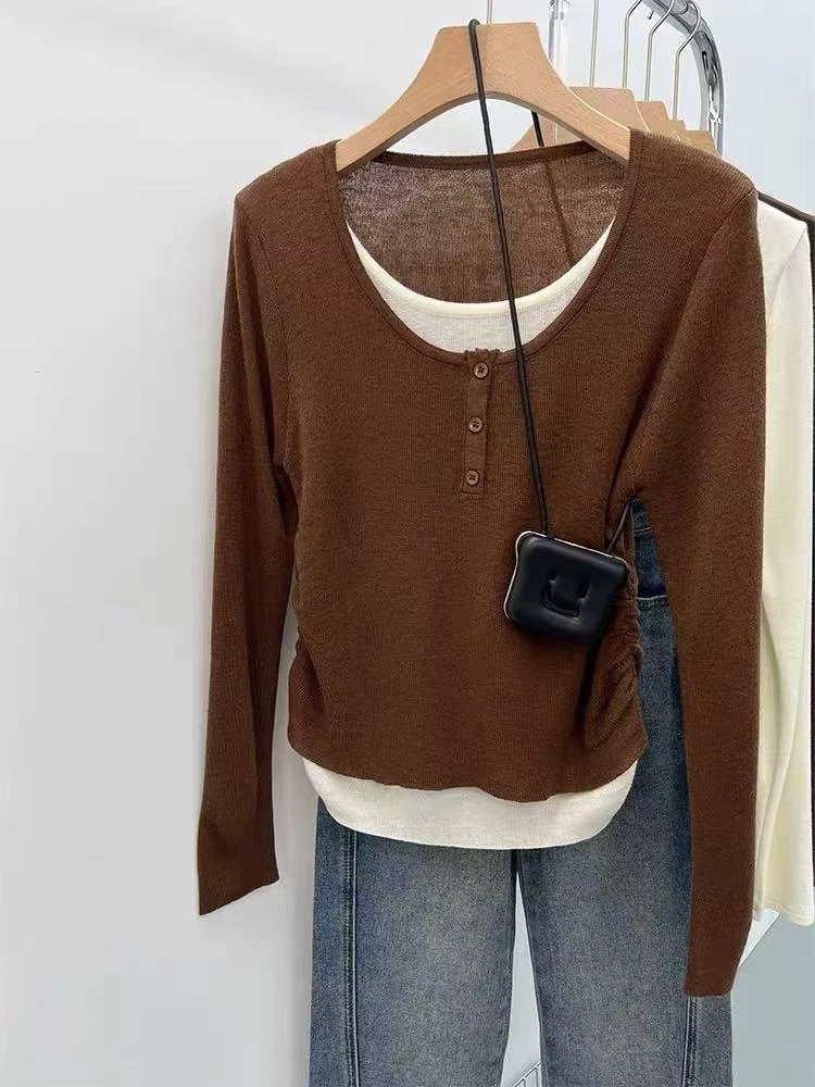 新款百搭休闲毛衣减龄假两件羊毛衫2306