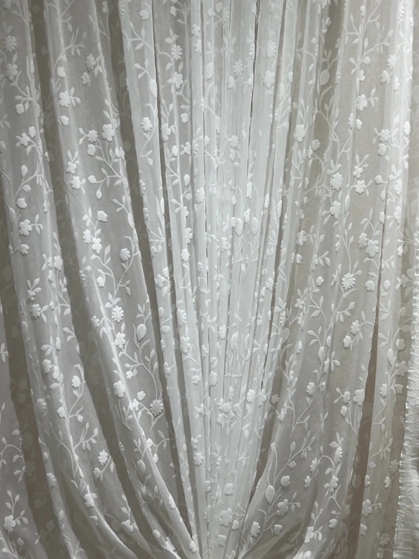 高端成品窗帘海棠花白色4边6米宽2.7高