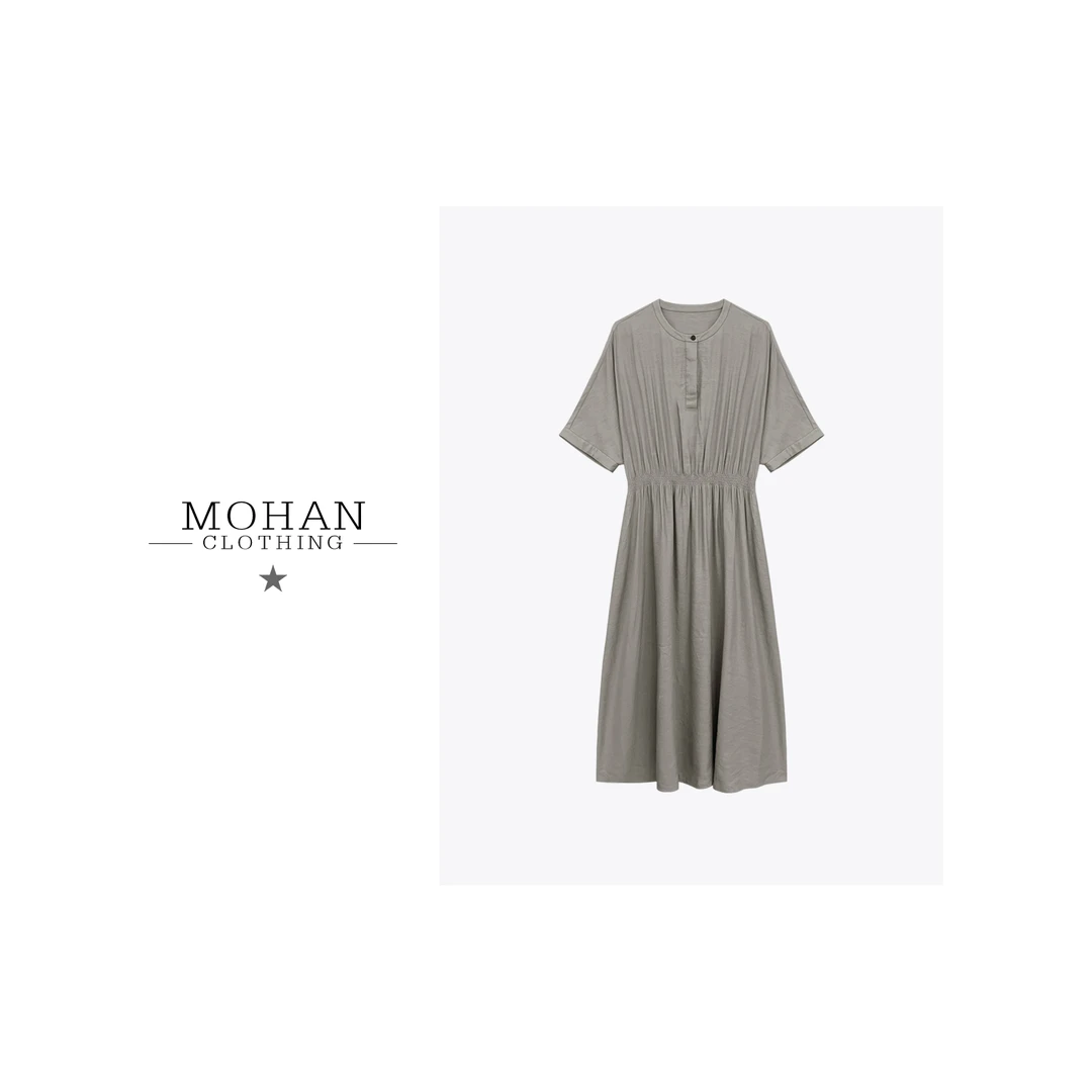 CLOTHING/墨含高奢时尚气质优雅休闲百搭纯色显瘦连衣裙WJ567