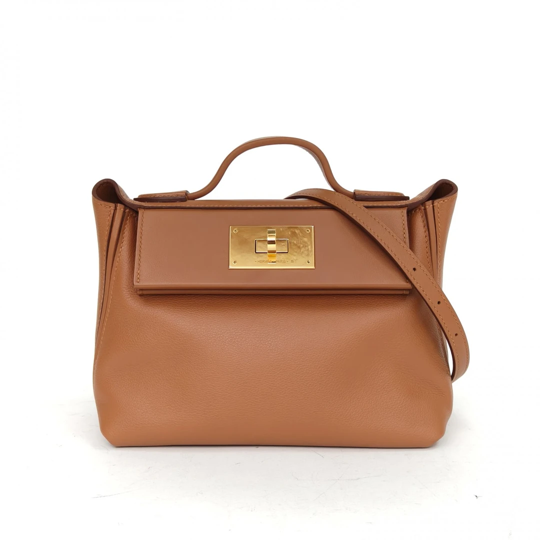 99新 Hermes/爱马仕 【黑黑】2424 mini 21 37金棕色 Z刻 金扣