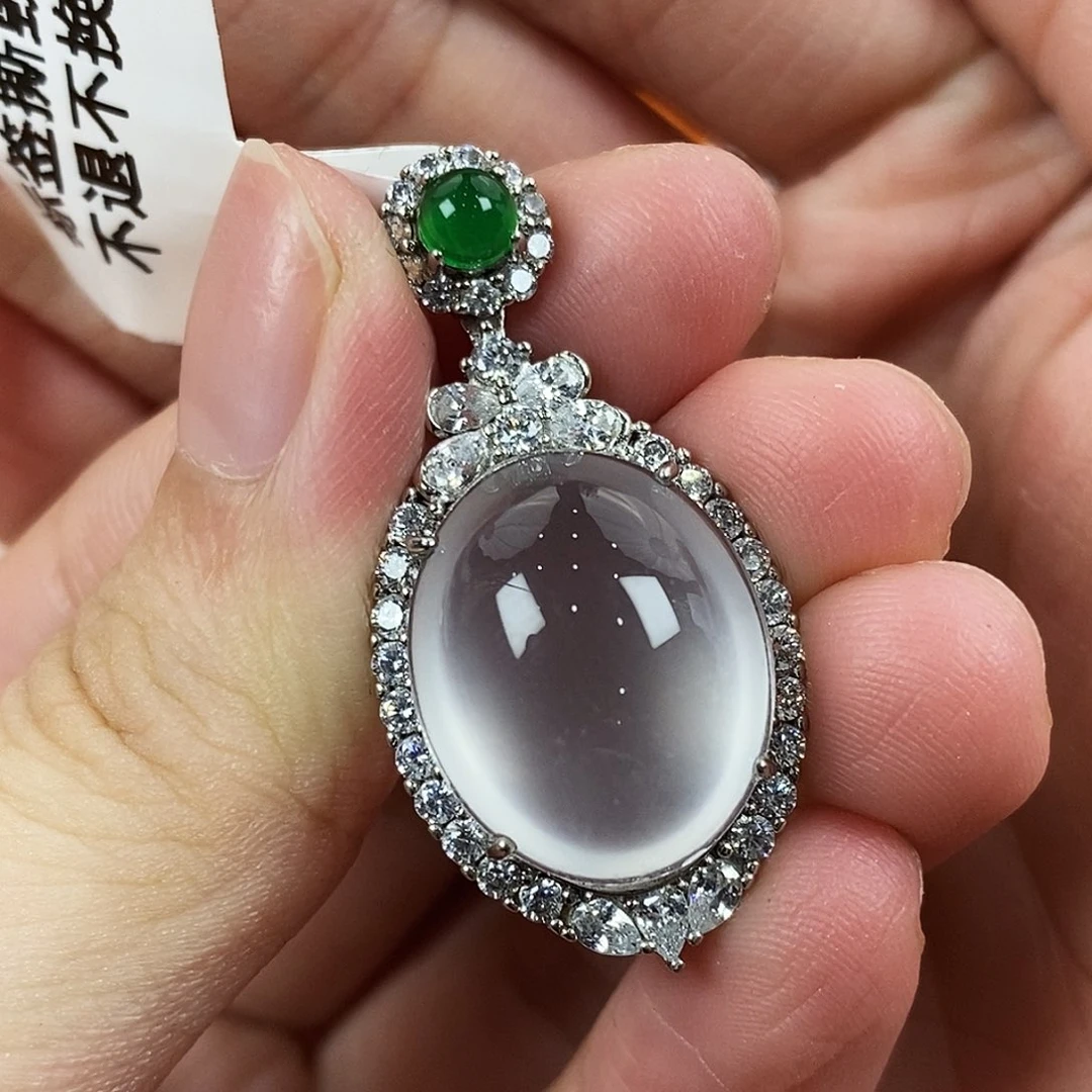 用***3银S925镶嵌吊坠石英质玉