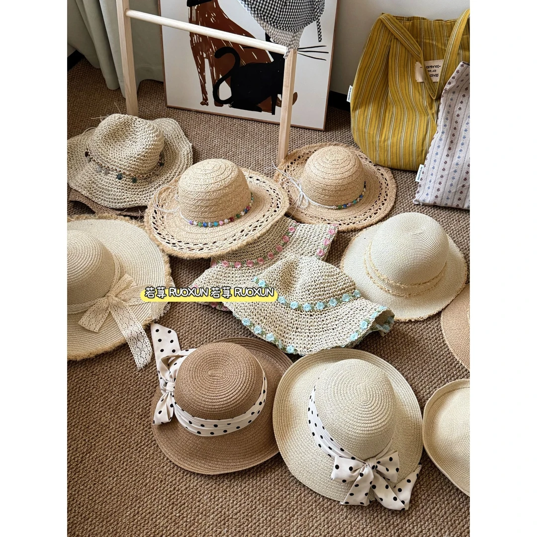 RUOXUN镂空编织草帽女夏季沙滩渔夫帽透气遮阳防晒休闲度假帽百搭