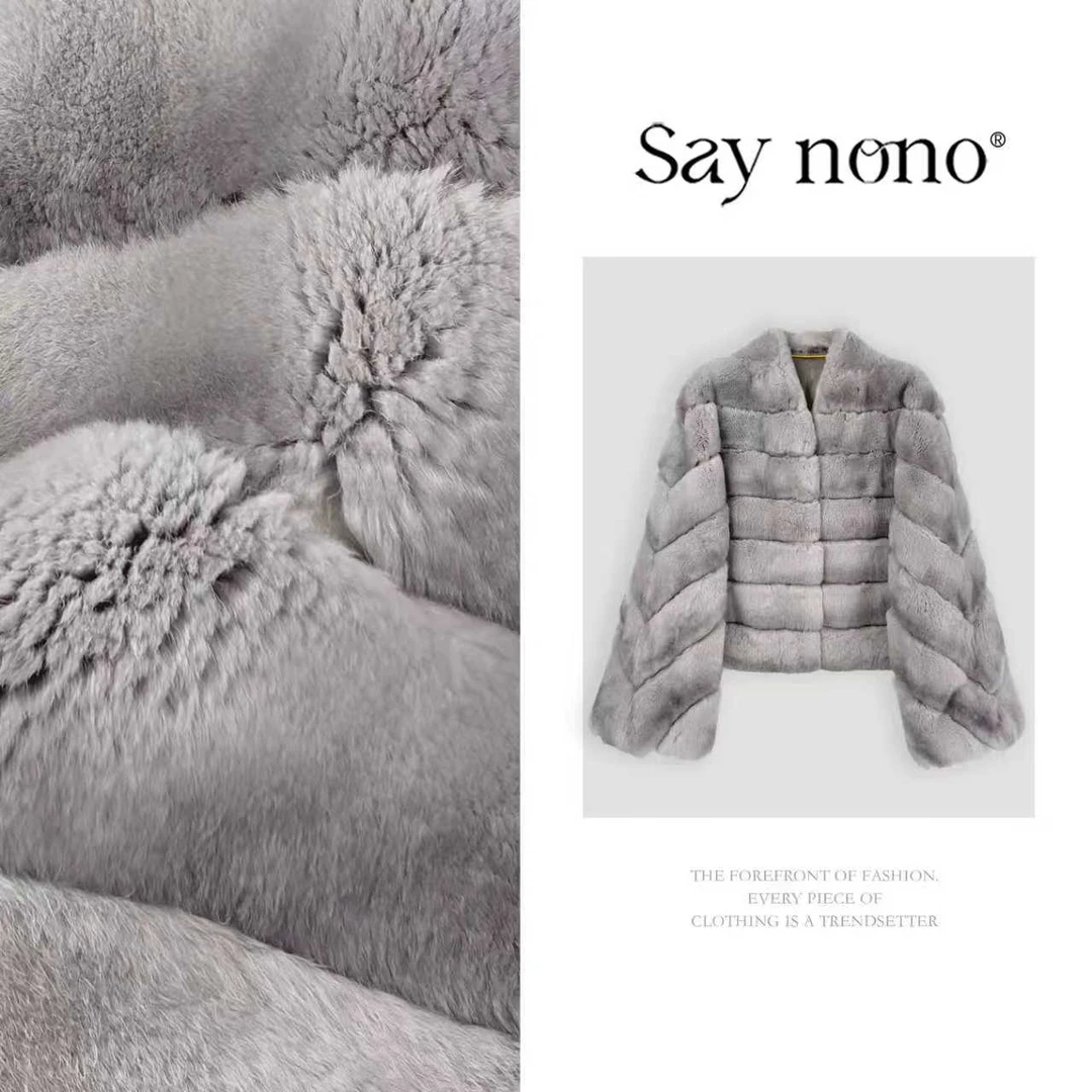 懒猫nono│Saynono 时尚V领松弛感慵懒风獭兔毛皮草外套 GZ1210SY