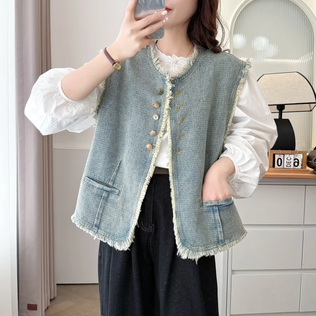 奢怡雅欣宇大码洋气显瘦春款百搭休闲牛仔马夹#莉2429