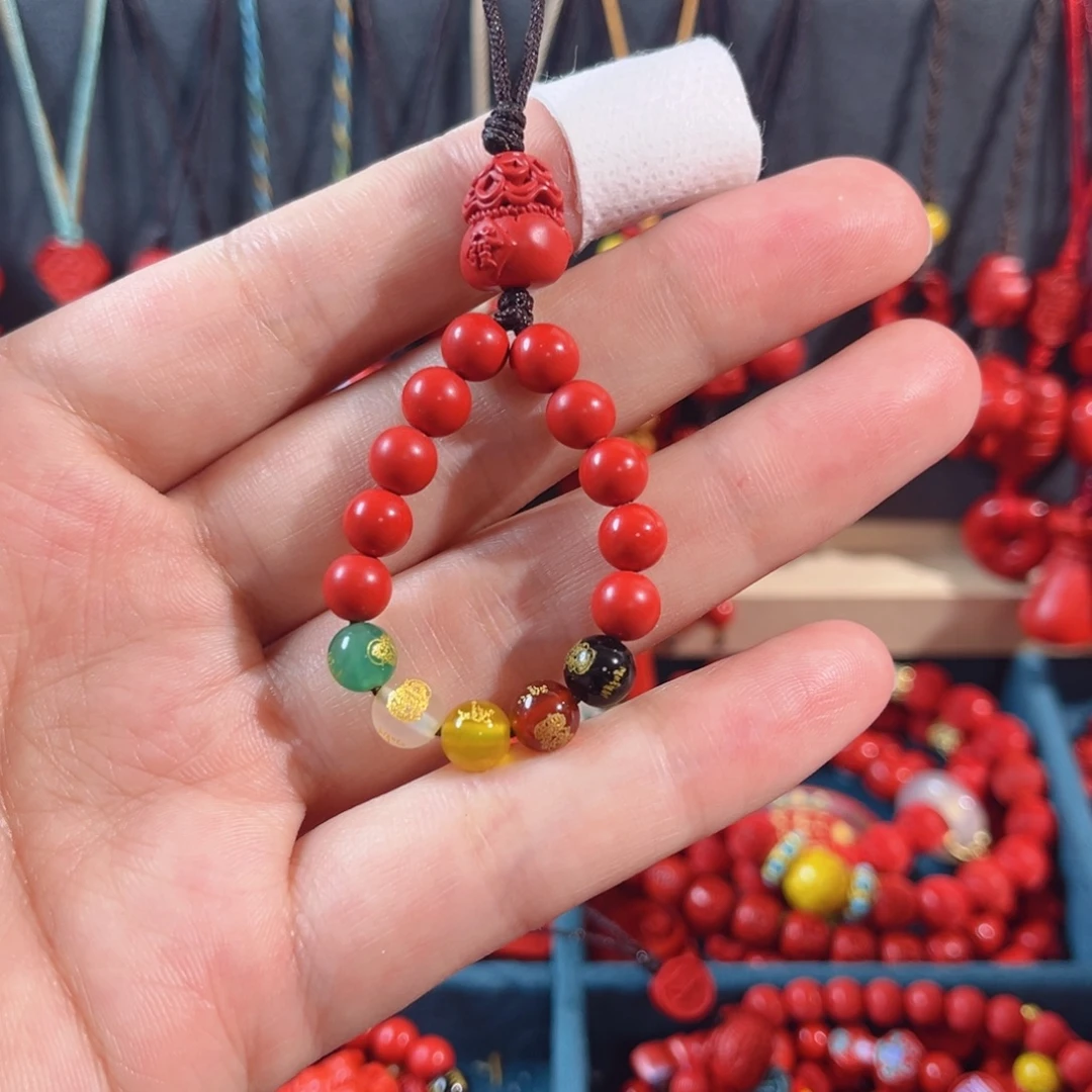 天然辰砂含辰砂工艺品五路财神手机坠