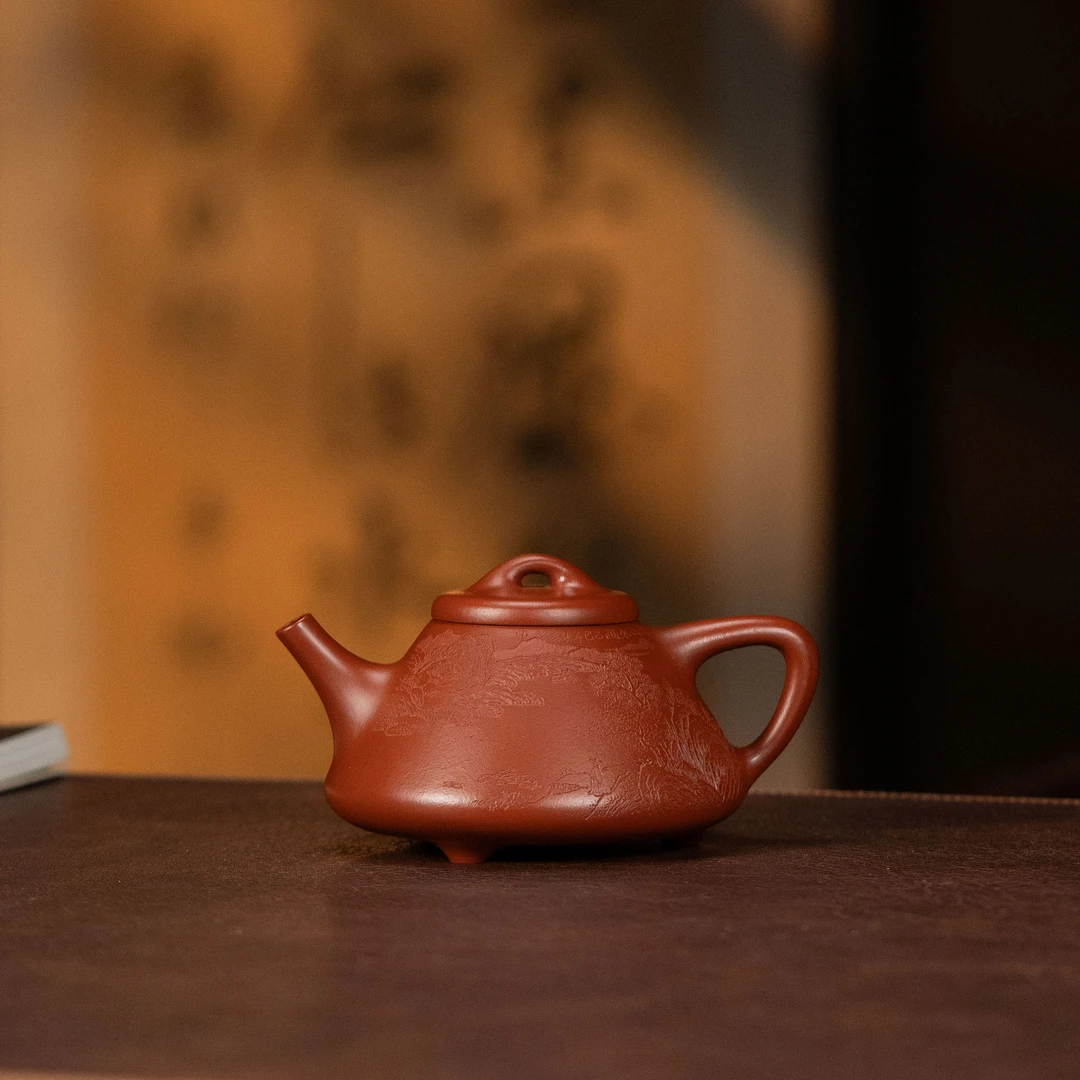 【利贞l湖光山色-子冶石瓢】原矿朱泥约190cc全手工制作紫砂壶JNHY