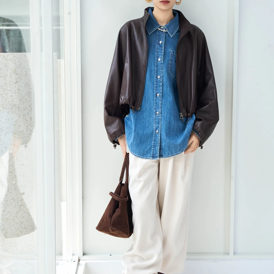 薄款短款翻领复古港风秋季皮衣小众长袖设计师外套