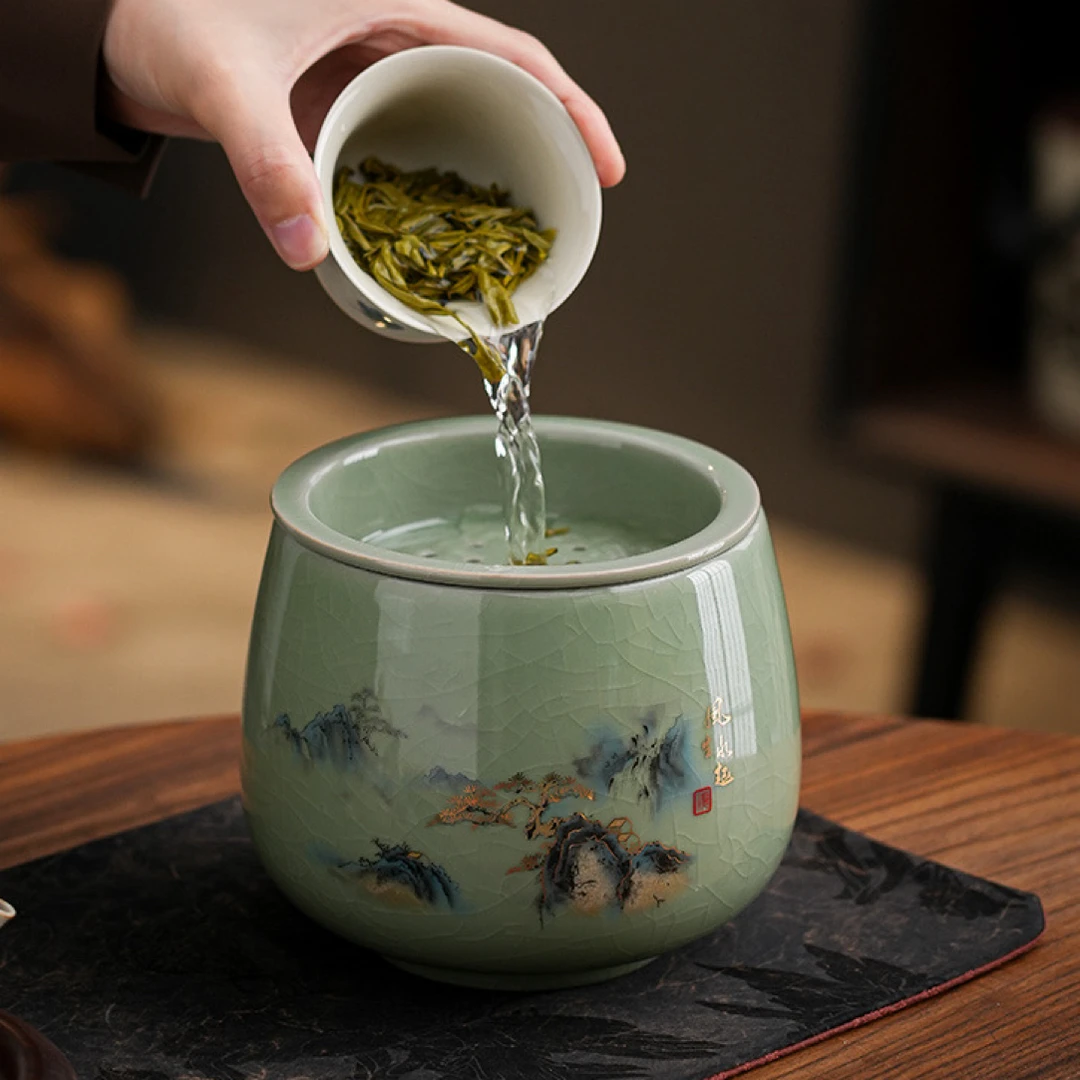 陶瓷大号带过滤茶渣缸功夫茶道配件家用大容量水盂建水