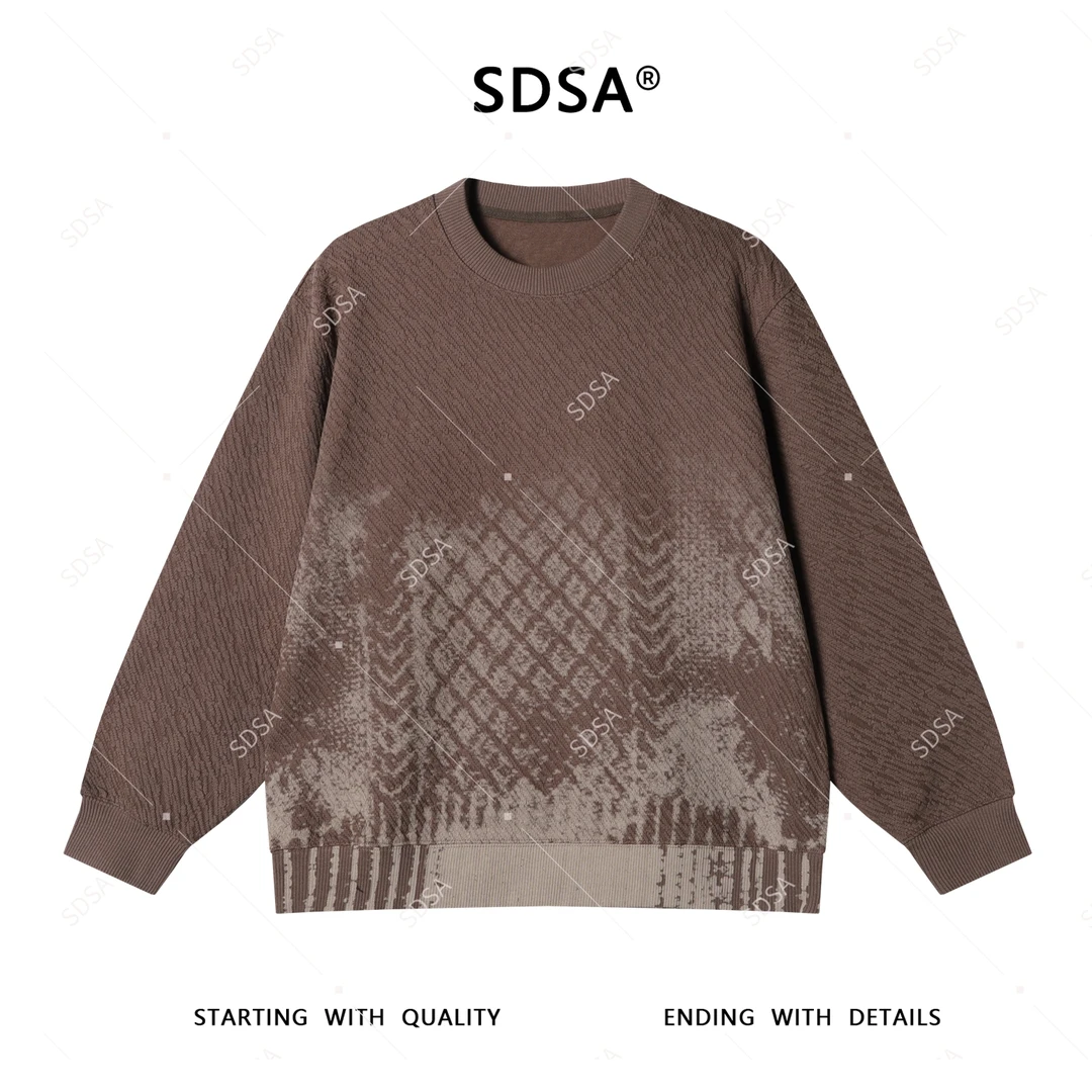SDSA秋季新款男士痞帅韩版简约撞色印花菱形套头圆领卫衣宽松百搭