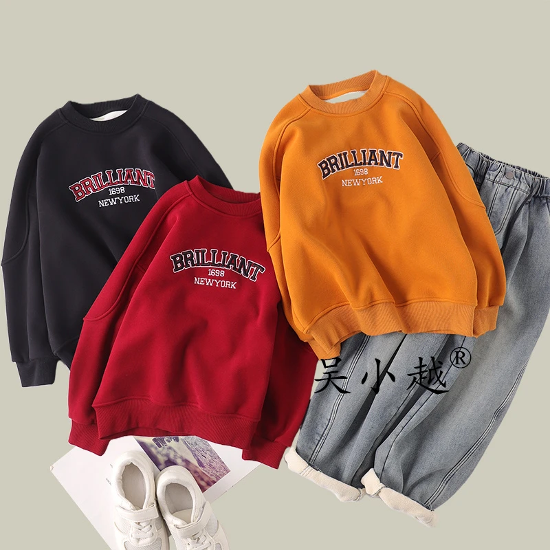 合集w1876男童圆领加绒卫衣秋冬新款韩版宽松儿童上衣男孩冬装