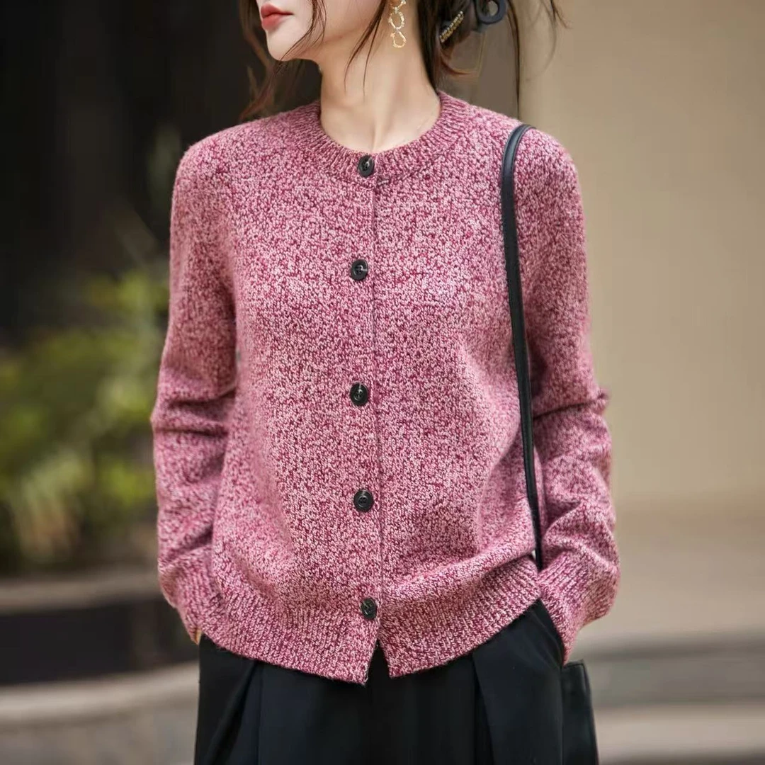 【七针重磅加厚】可机洗~复古花纱圆领开衫外套宽松遮肉叠穿上衣