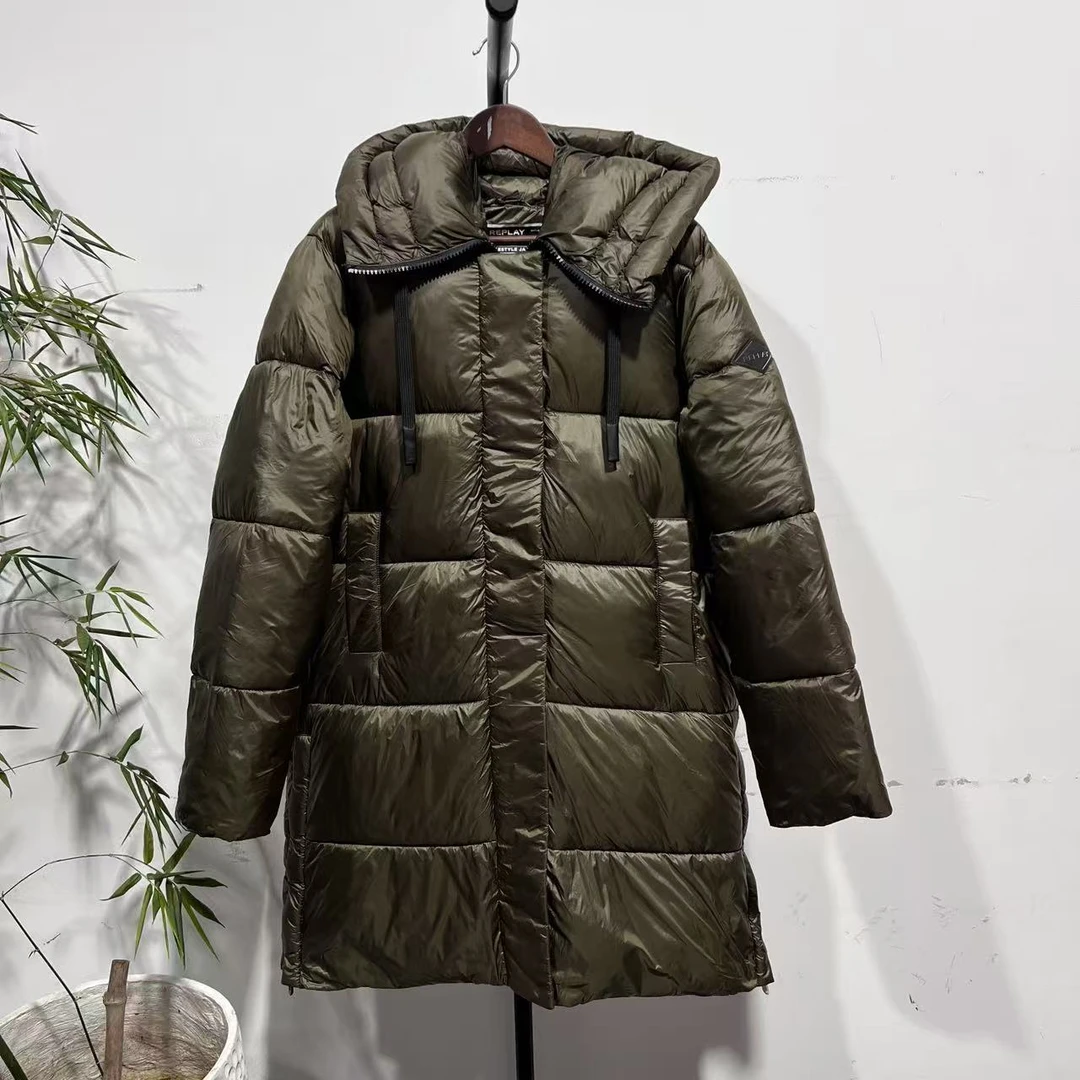 RY意大利奢潮冬季女款军绿色中长款连帽棉服 121W6OW19 6OW19