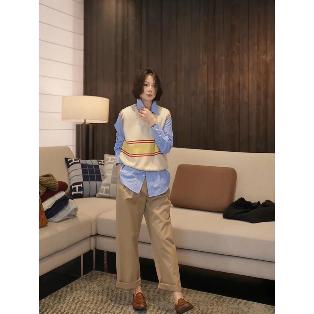 SHIIEELL纯棉舒适时尚百搭法式复古蓝白细条纹高密棉衬衫P1015