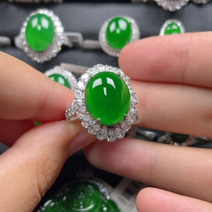 翡翠戒指银S925镶嵌叽****狸戒指