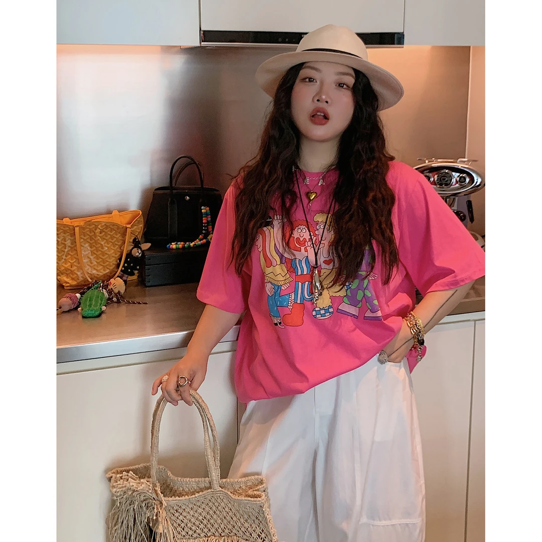 Dazi金大支四个小人短袖T恤女上衣0517/0209宽松印花夏季百搭大码