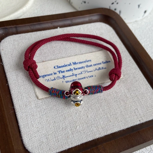 足银布艺银制品 小财神手链 纯手工编织6597