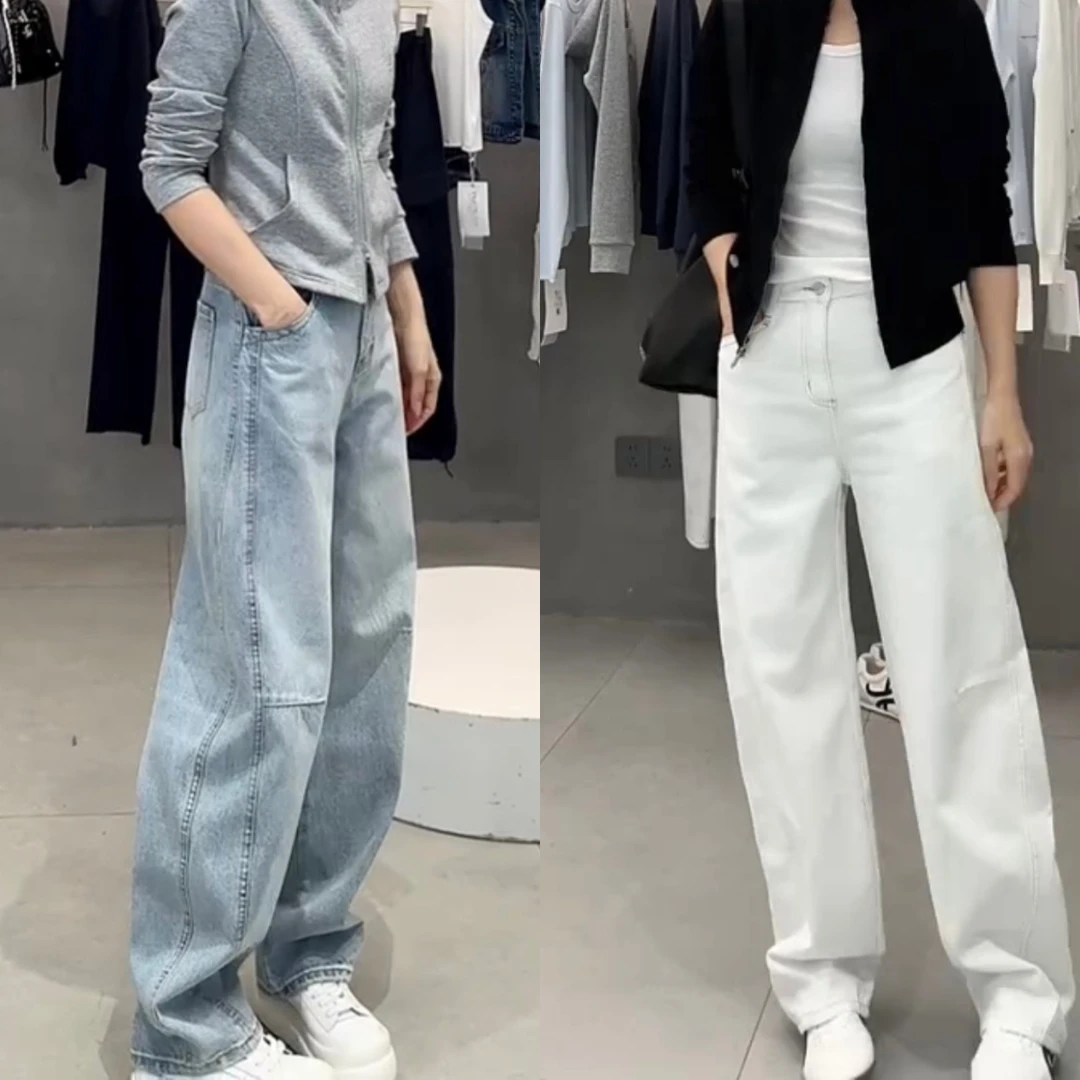 春季高腰显瘦大码阔腿牛仔裤春季新款别致显瘦阔腿牛仔裤