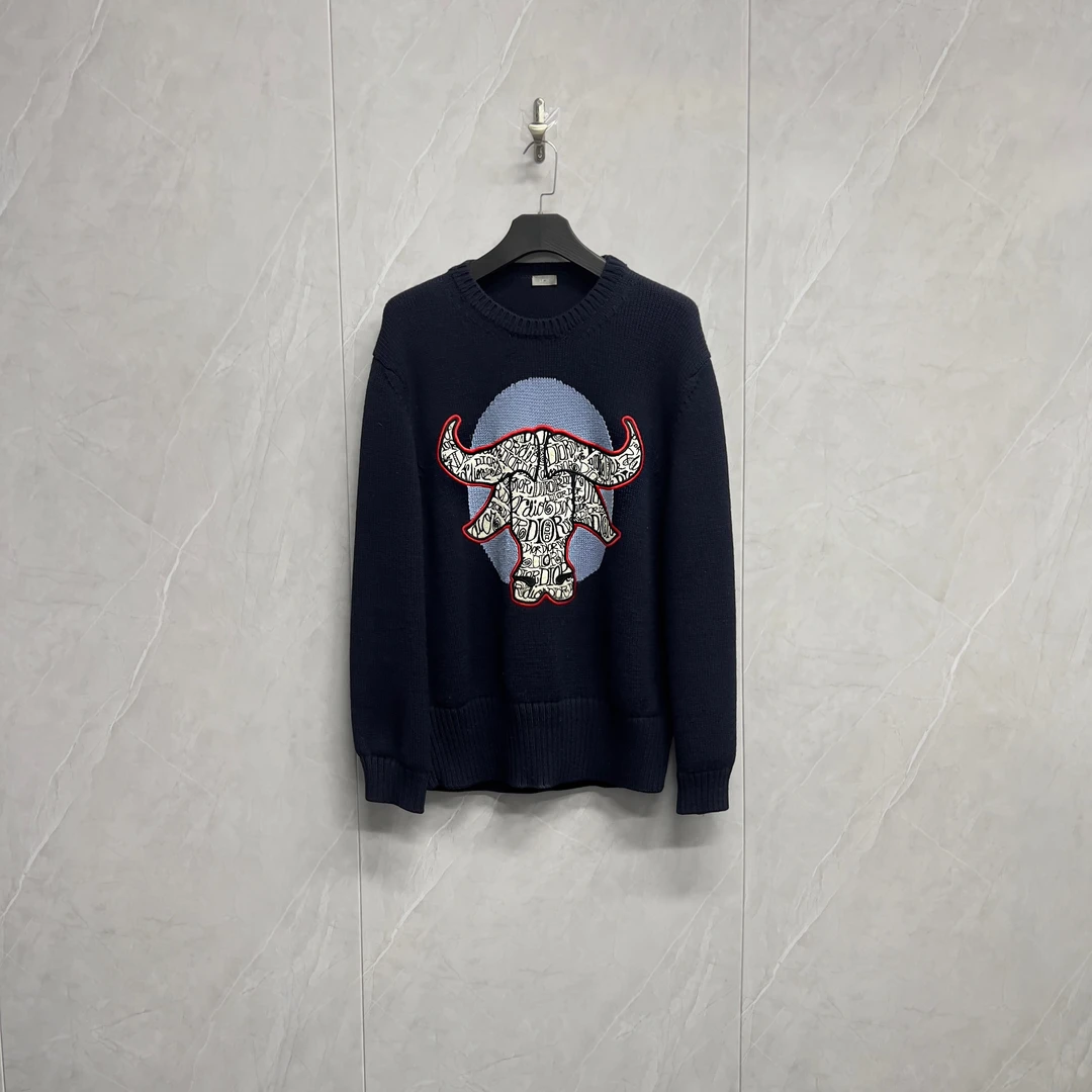 全新未使用 DIOR/迪奥 胸口Logo刺绣重磅螺纹毛衣W0553/XL码